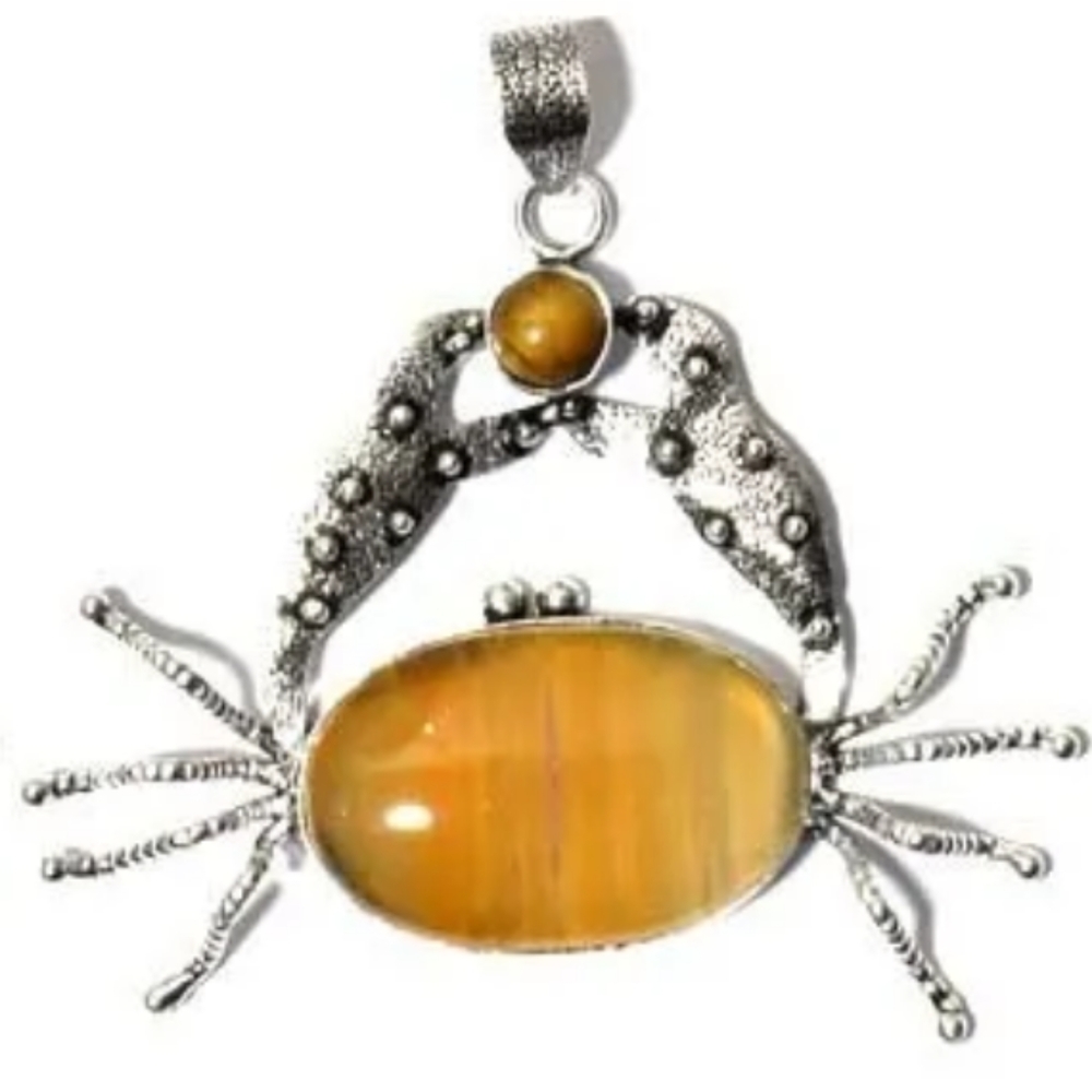 STERLING SILVER TIGERS EYE AND JASPER CRAB PENDANT - SO UNIQUE AND CUTE!
